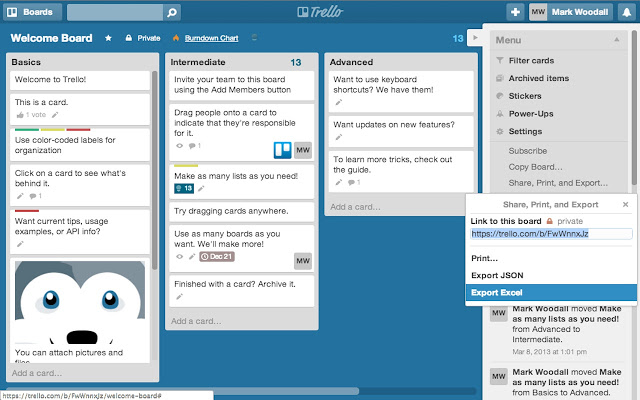 Excel export for Trello